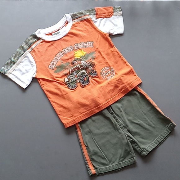 Cartoon Network Other - Vintage Scooby-Doo Wear Boys Orange & Khaki Green Safari T-Shirt & Short…